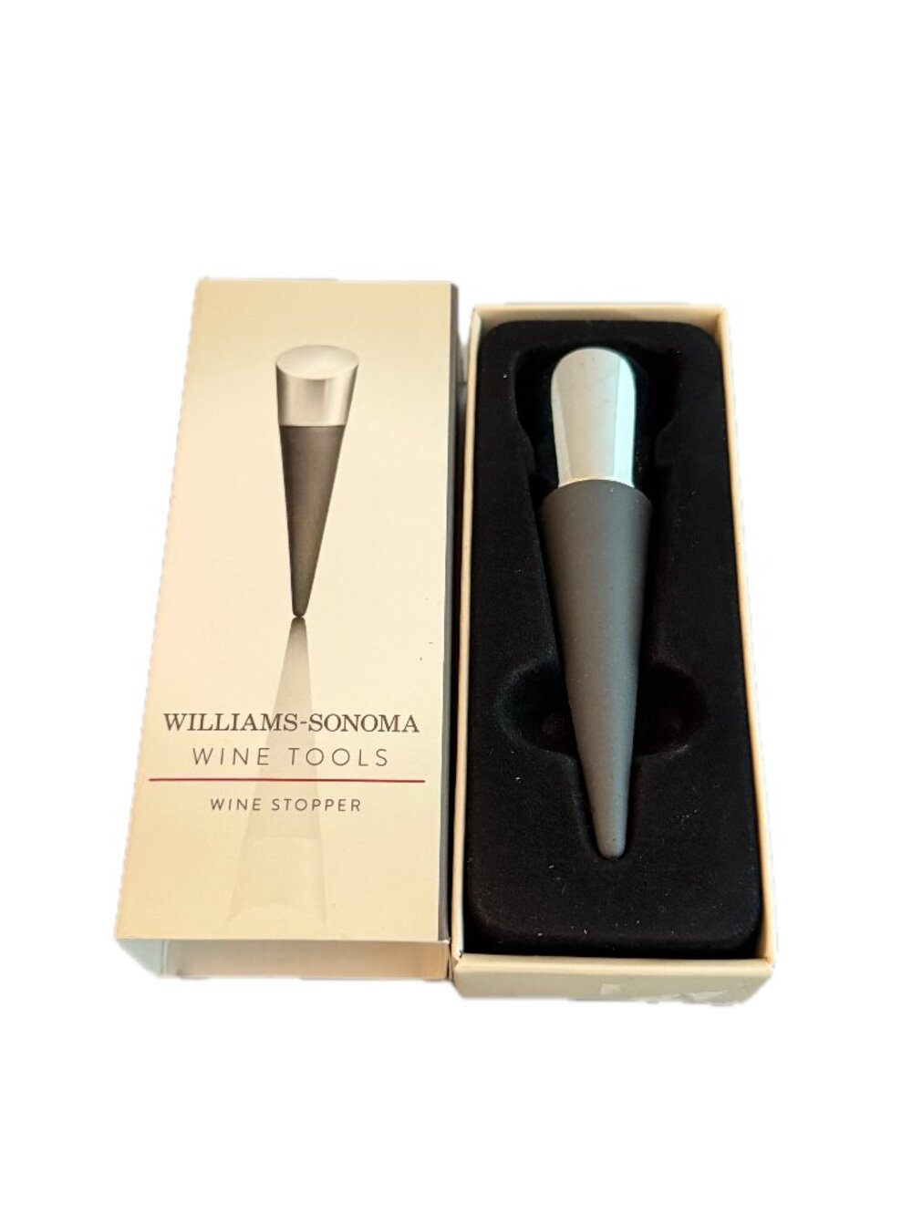 Williams Sonoma Charcoal Grey Chrome Wine Bottle Stopper Bar Tool Preservation